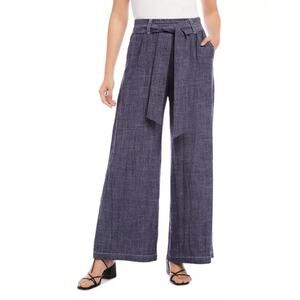 Karen Kane Linen Blend Wide Leg Pants Womens size M Blue Pockets Pull-On